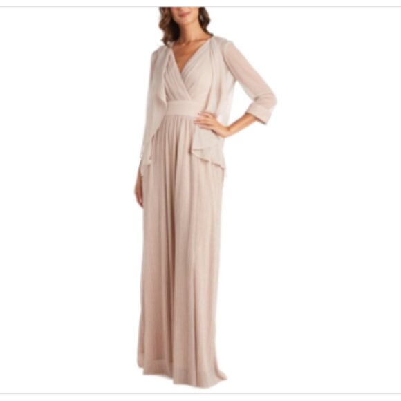 R&m Richards Womens Beige Glitter Sheer Unlined 3/4 Sleeve Open Front Wear to Wo - Picture 1 of 1